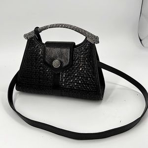 Rare Brighton Black Woven Leather Purse with Silver Crescent Handles